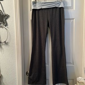 Soybu yoga pants in grey with light blue fold over waist band. Size large.